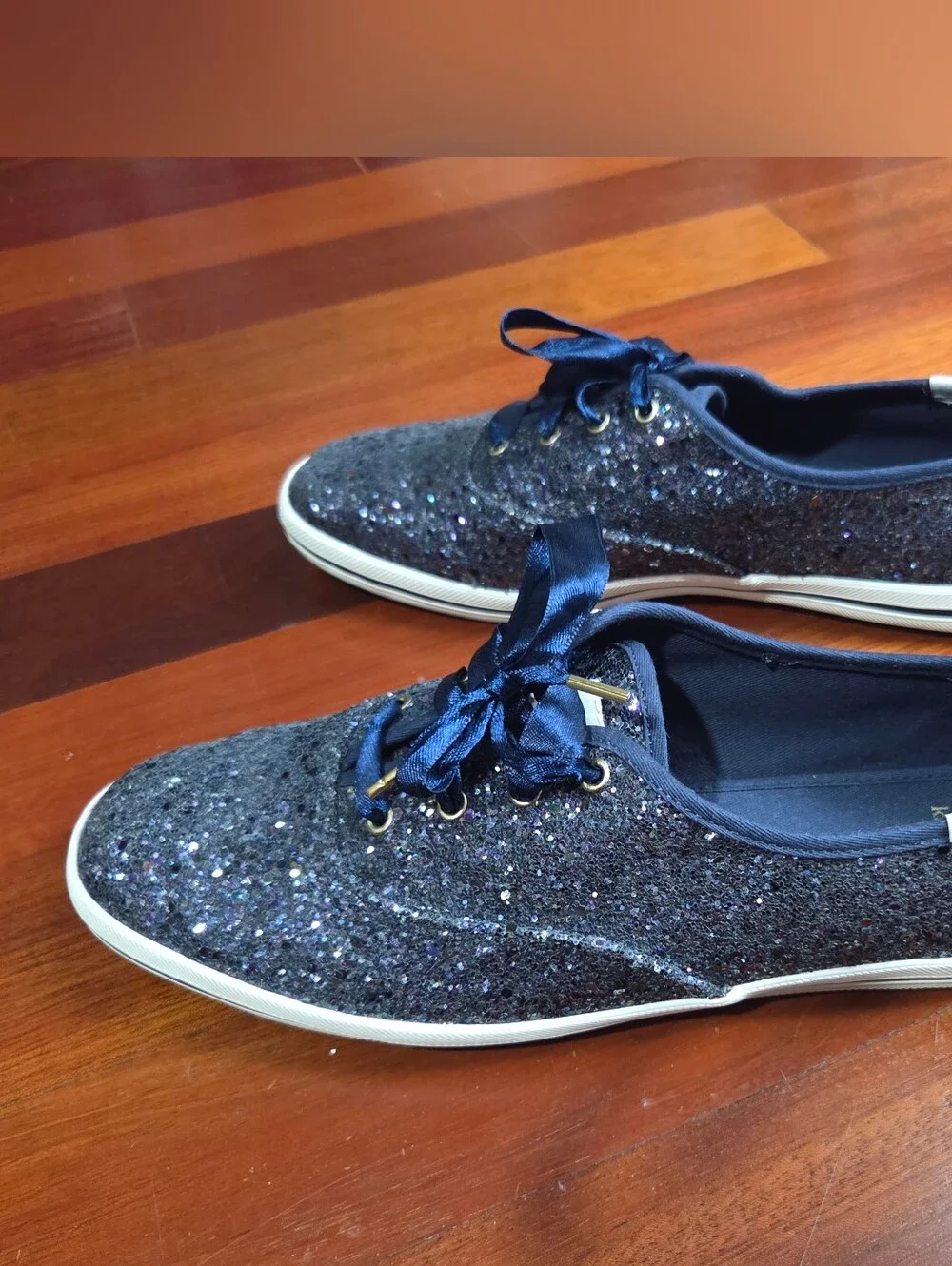 Keds x Kate Spade navy glitter lace-up sneakers with satin laces, Women's 11